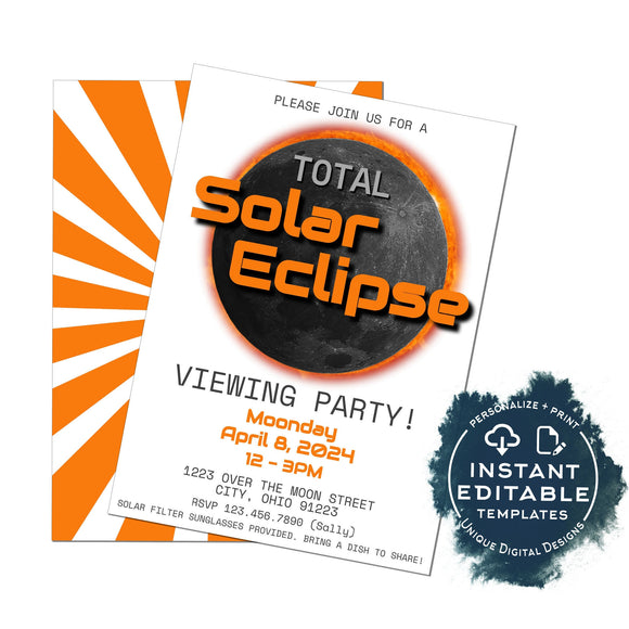 Editable Total Solar Eclipse Viewing Party Invitation, 2024 Solar Eclipse Party Invite, Viewing Party Printable Decorations diy INSTANT