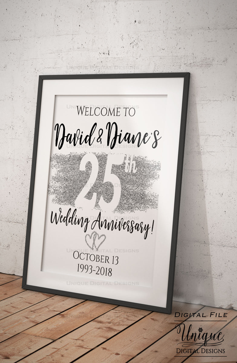 25th Anniversary Welcome Sign, ANY Year, Editable Wedding Anniversary