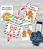 Candy cane Christmas Favors Tag, Kids Classroom Editable Christmas Thank You Cards, Printable Custom Teachers  diy