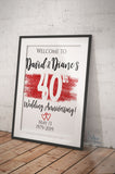 40th Anniversary Welcome Sign, ANY Year, Editable Wedding Anniversary Sign Decor Ruby Glitter Printable