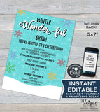Rodan Invitation Business Launch Party BBL, Editable R F Cocktails & Conversation, Winter Wonderful Skincare Printable