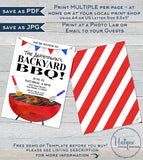 Backyard BBQ Invitation, Editable Neighborhood Summer Yard Grill Out, July 4th Barbeque Street Party Printable Personalized