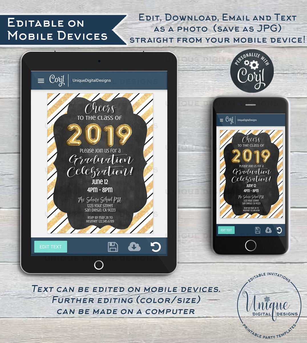 Editable Graduation Invitation, Grad Announcement Card, Celebrate Clas