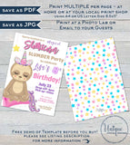 Slothicorn Invitation, Editable Unicorn Slumber Party, Girls Sloth Sleepover Birthday Sloth-icorn, ANY Age Custom Printable