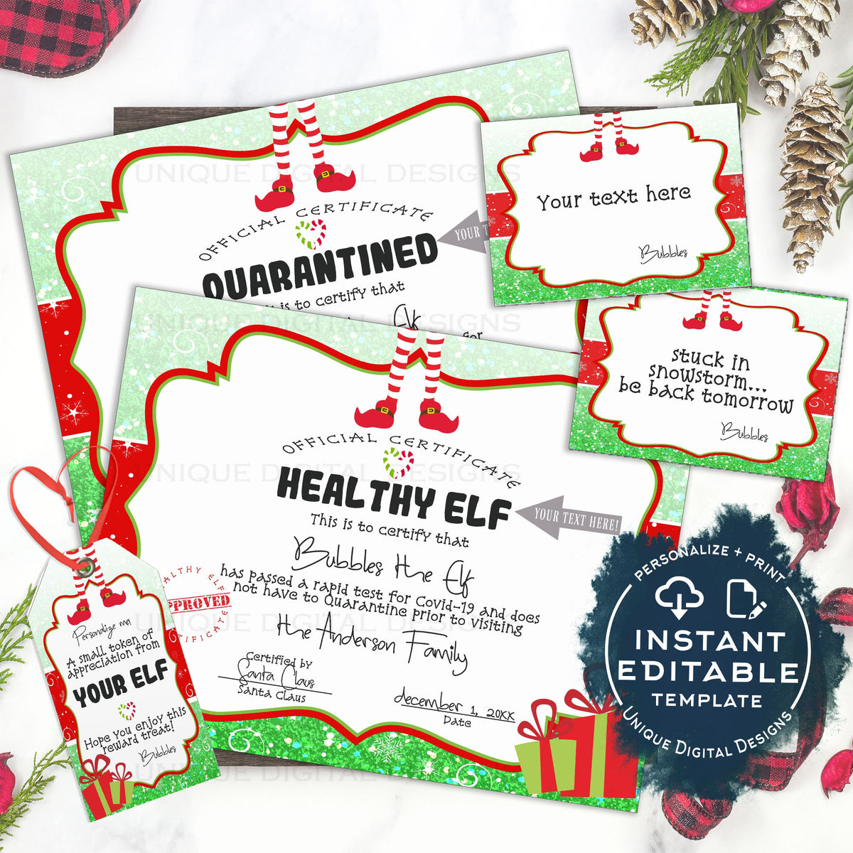 Editable Healthy Elf Quarantine Certificate, Personalized Elf Welcome