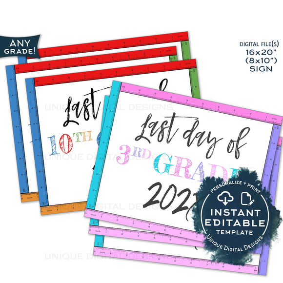 Editable Last Day of School Sign Photo Prop, Schools out for Summer Last Day School Poster School Chalkboard Sign Any Grade Digital INSTANT