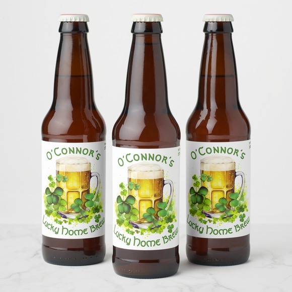 Printed Personalized Home Brew St Patricks Day Beer Label, St Paddy’s Day Green Beer Tag, Set of 6
