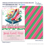 ANY Event! Editable End of Summer Splash Waterslide Party Invitation, Watermelon Foil Balloon Birthday Summer Pool Party