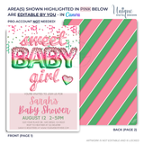 Sweet baby girl watermelon baby shower invite editable template on canva