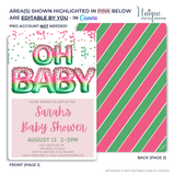 Editable Oh Baby Watermelon Baby Shower Party Invitation, Foil Balloons Summer Baby Shower