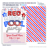 Editable Red white and pool party invite template on Canva