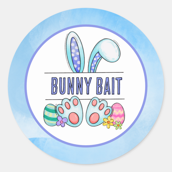 Easter Bunny Bait Gift Sticker, Easter Basket Favor round sticker, Blue, Set of 20