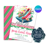 ANY Event! Editable End of Summer Splash Waterslide Party Invitation, Watermelon Foil Balloon Birthday Summer Pool Party