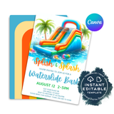 Summer Splish Splash Waterslide Bash party invite editable template in Canva