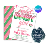 Sweet baby girl watermelon baby shower invite editable template on canva