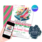 ANY Event! Editable End of Summer Splash Waterslide Party Invitation, Watermelon Foil Balloon Birthday Summer Pool Party