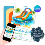 Summer Splish Splash Waterslide Bash party invite editable template in Canva