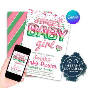 Sweet baby girl watermelon baby shower invite editable template on canva