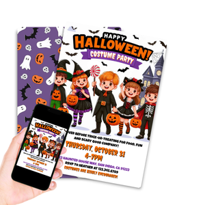 Kids Halloween Costume Party Editable Invitation, Cute Costume Invite, Trick-or-Treat for kids