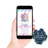 Easter Egg Hunt Invite, Editable Easter Invite, Watercolor Birthday Party Hoppy Easter Bunny, Personalized Phone Custom Print INSTANT