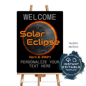 Editable Total Solar Eclipse Party Welcome Sign, 2024 Solar Eclipse Party, Eclipse Viewing Party Printable Decorations diy INSTANT