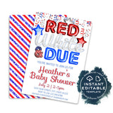 4th of July Baby Shower Invitation, Editable Red White and Due BBQ Invite, July 4th Baby Sprinkle Fireworks Party Printable Template INSTANT