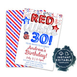 ANY Age! 4th of July Birthday Invitation, Editable Red White and 30 BBQ Invite July 4th 30th Fireworks Party Printable Brew Template INSTANT