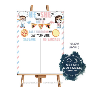 Pizza Gender Reveal Cast your Vote Sign, Editable Italian Baby Reveal, He or She Pizza Party, What will Baby Be Custom Printable diy INSTANT