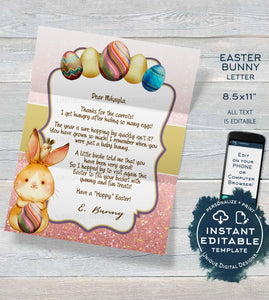 Easter Bunny Letter, Editable Letter from the Easter Bunny Note,  Spring Easter Rabbit Trap Message, diy Personalized Printable