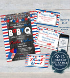 BabyQ Stars and Stripes Baby Shower Invitation KIT, Editable 4th of July Gender Reveal Diaper Raffle Books for Baby Inserts