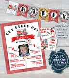 Fire Truck Birthday Decorations, Editable Firefighter Birthday Board, Bunting Flags, Food Labels, Party Printable s