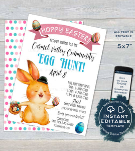 Easter Egg Hunt Festival Flyer, Editable Happy Easter Egg Invitation,  Spring Printable School Easter Poster, PTA Community Church