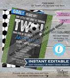 Soccer Baby Shower Invitation, Editable Baby Boy Invite, Kick Off Goal Score Sport Chalkboard Template Custom Printable INSTANT DOWNLOAD 5x7
