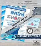 Shark Birthday Invitation, Editable Boy Birthday Invite Shark Attack Thank You Baby Shark Shark Week Fin Printable