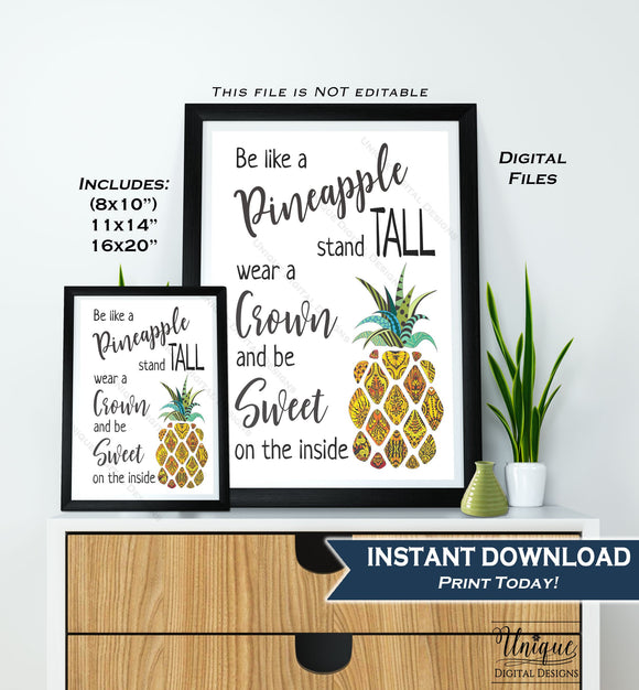 Be like a Pineapple Sign Pineapple Quote Office Motivational Decor Inspirational Class Poster Digital Printable   11x14