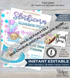 Sloth Baby Shower Invitation KIT, Editable Girls Sloth Baby Shower Invite Baby Sloth Diaper Raffle Books for Baby Printable