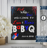 4th of July BaByQ Welcome Sign, Editable Firework Theme Baby Shower Sign, July Firecracker Decoration, Chalkboard Printable
