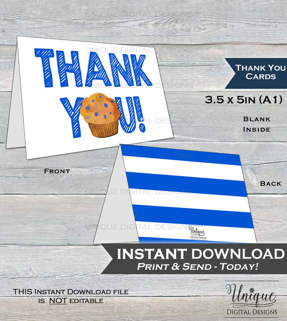Printable Thank You Card, Stud Muffin Birthday Thank You, Breakfast Muffin Thanks, Folded Card, One Muffin 1st Birthday  A1
