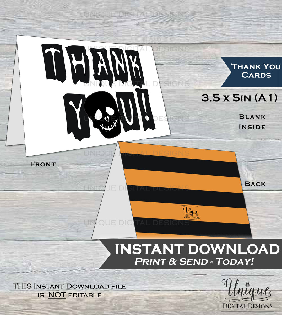 Printable Thank You Card, Halloween Birthday Thank You Spooky Scary Pa