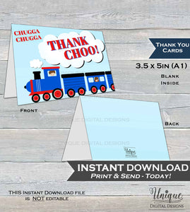 Train Thank You Card, Train Birthday, Chugga Chugga Thank Choo Party, Thanks Folded Card, Printable Birthday Train Party  A1