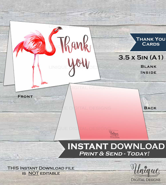 Lets Flamingle Thank You Card, Flamingo Birthday, Pink Flamingo Thank You, Thanks Folded Card, Printable Birthday Party  A1