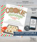 Christmas Cookie Exchange Invitation, Editable Cookie Swap Party Invite, Holiday Party Gift Exchange, Printable Custom