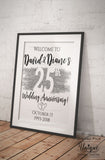 25th Anniversary Welcome Sign, ANY Year, Editable Wedding Anniversary Sign Decor, Silver Glitter diy Printable