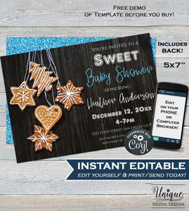 Sweet Baby Shower Invitation, Editable Christmas Cookie Invitation, Boy Baby Shower Invite, Holiday Shower, Printable