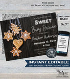 Christmas Baby Shower Invitation, Editable Christmas Cookie Invitation, Silver Gender Neutral Holiday Invite, Printable