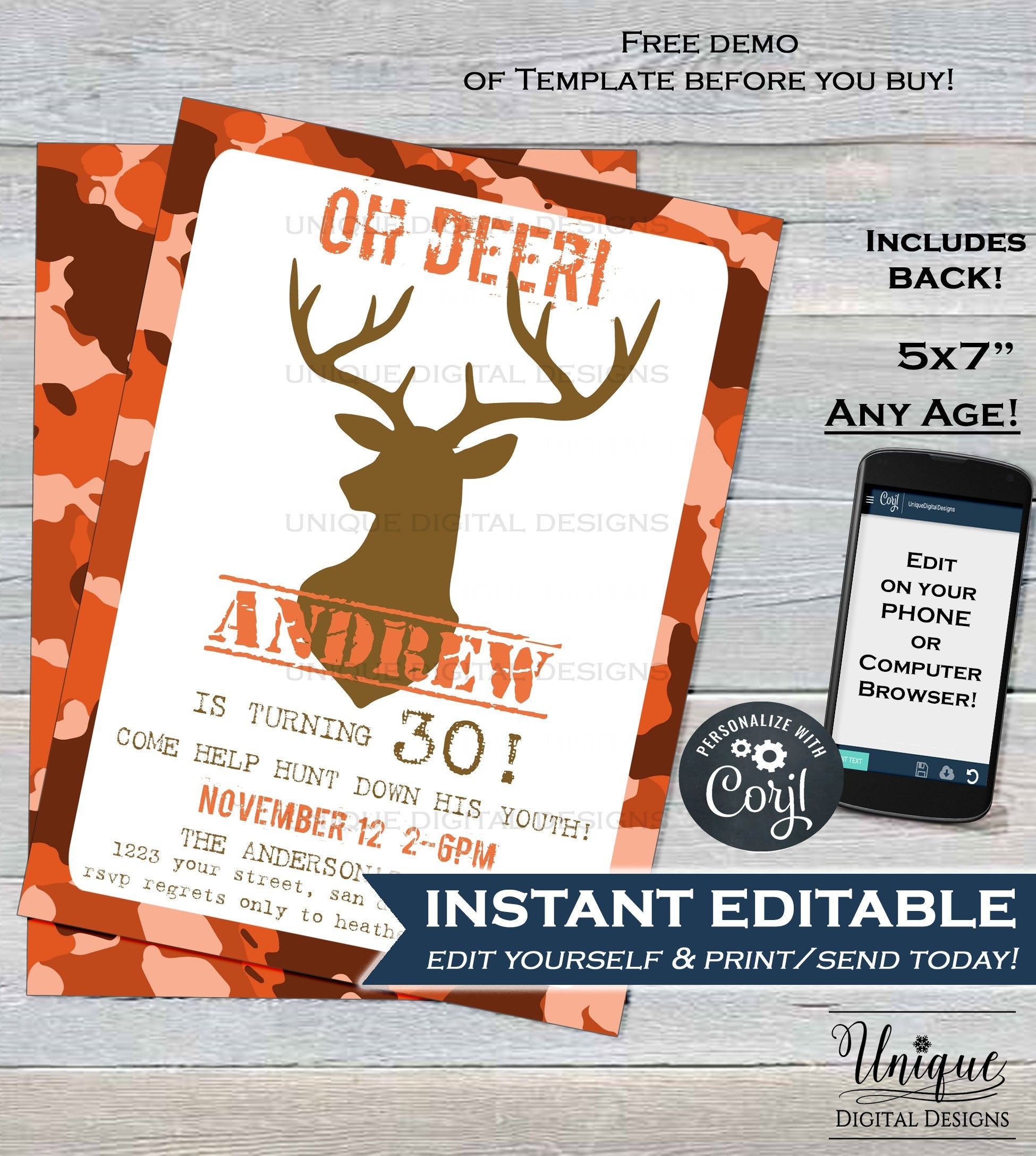 Hunting Birthday Invitation, Editable Hunting Party Invitation, Oh Dee hunting-birthday-invitation-editable-hunting-party-invitation-oh-dee