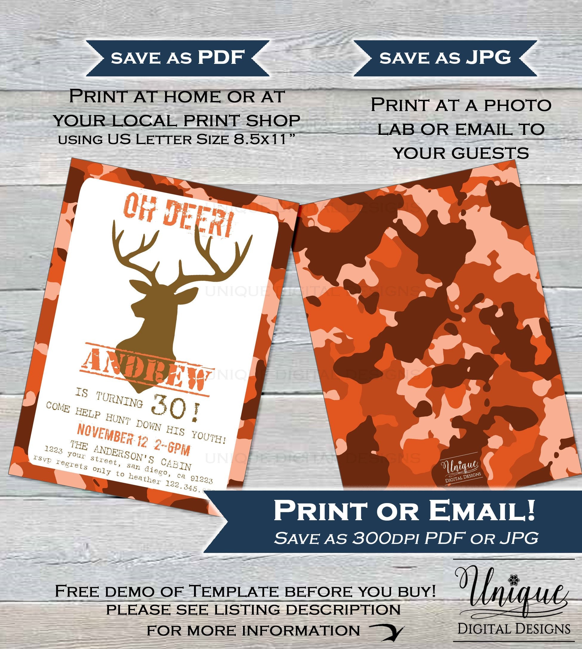 Hunting Birthday Invitation, Editable Hunting Party Invitation, Oh Dee hunting-birthday-invitation-editable-hunting-party-invitation-oh-dee