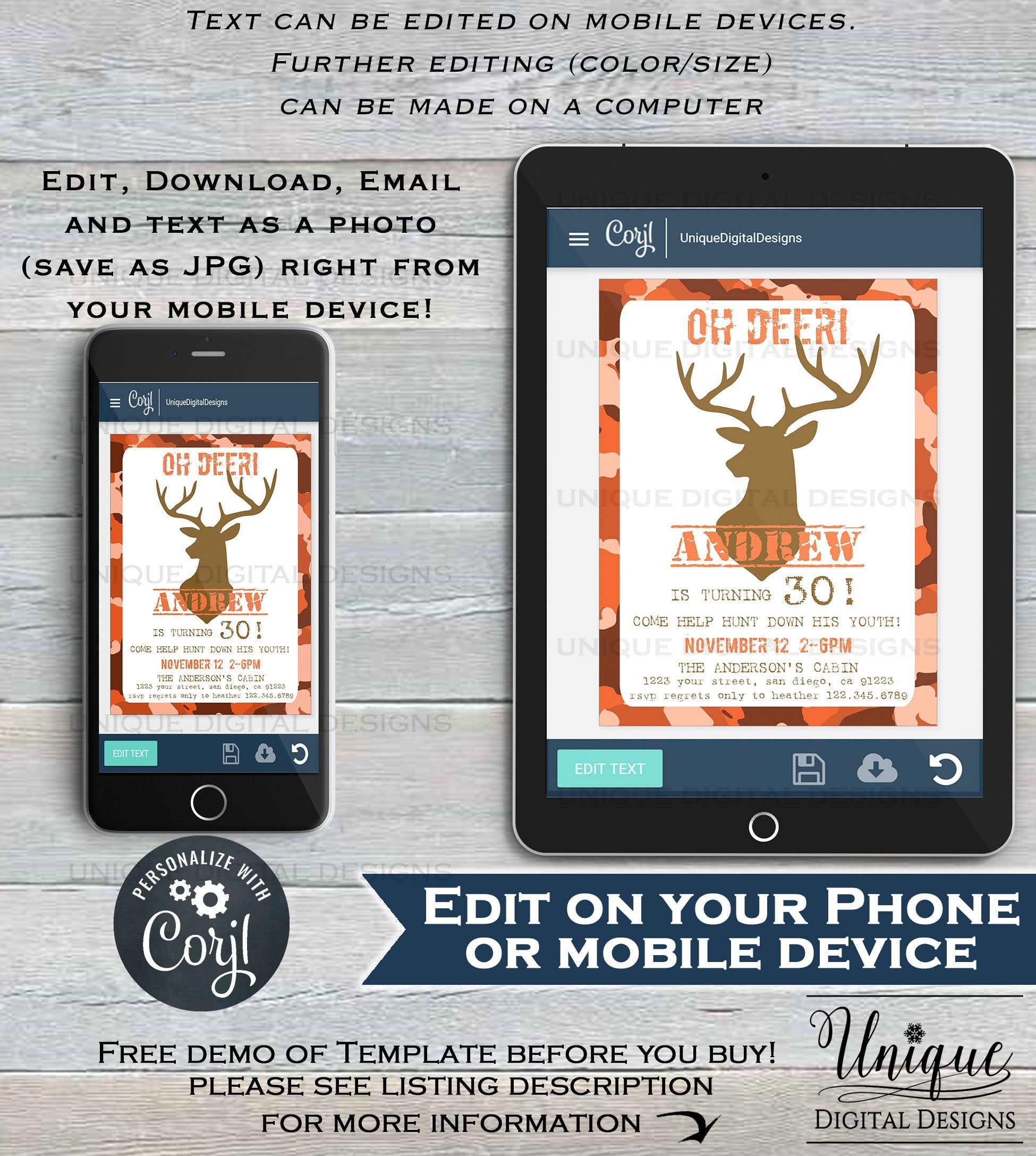 hunting-birthday-invitation-editable-hunting-party-invitation-oh-dee for Free Printable Deer Hunting Birthday Cards Hunting Birthday Invitation, Editable Hunting Party Invitation, Oh Dee for Free Printable Deer Hunting Birthday Cards