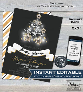 Christmas Baby Shower Invitation, Editable Baby Shower Gender Neutral Invite, Sparkle Holiday Baby  Printable