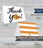 Basketball Thank You Card, Sport Basketball Birthday, Basketball Thank You, Thanks Folded Card, Printable Birthday Party  A1
